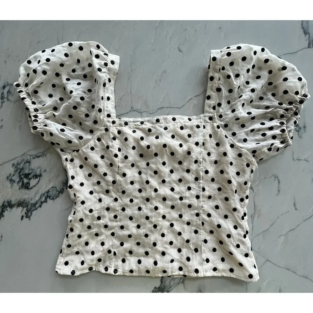 Madewell Polka Dot Embroidered Organza Puff-Sleeve Top